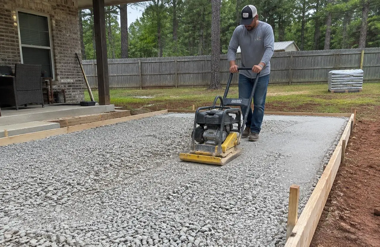 Compacting a gravel base inside patio forms