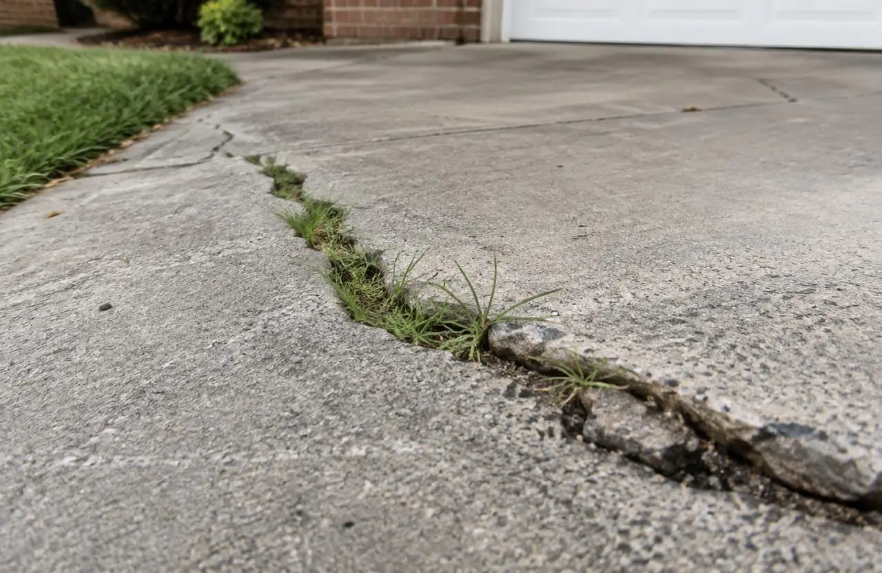Crack across a concrete driveway