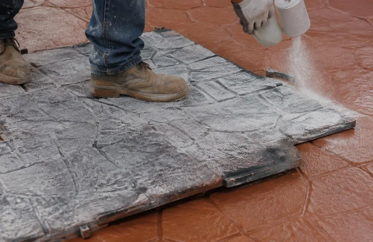 Close-up of stamped concrete texture and color variation